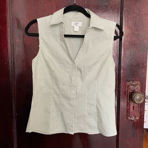 Loft petite green stripped sleeveless blouse
